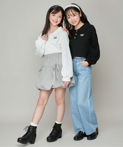 JENNI love（ジェニィラブ）の「大好評につき再入荷！【ウエスト調整可】リボン付きタフタバルーンスカパン（スカート・キッズ・オフホワイト/グレー/アイボリー/ブラック・130cm/140cm/150cm/160cm）」の9枚目の写真