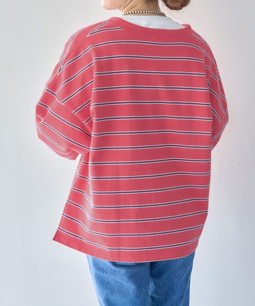 セール】【ONKUL掲載商品】ヘンリーネックマルチボーダープルオーバー