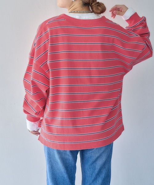 studio CLIP（スタディオクリップ）の「【ONKUL掲載商品】ヘンリーネックマルチボーダープルオーバー（Tシャツ/カットソー・レディース・ネイビー/スモーク/レッド・FREE）」の12枚目の写真