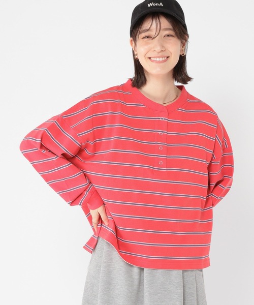 studio CLIP＊ヘンリーネックマルチボーダープルオーバー セール】【ONKUL掲載商品】ヘンリーネックマルチボーダープル