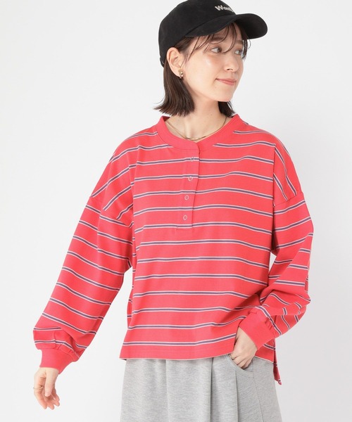 studio CLIP（スタディオクリップ）の「【ONKUL掲載商品】ヘンリーネックマルチボーダープルオーバー（Tシャツ/カットソー・レディース・ネイビー/スモーク/レッド・FREE）」の15枚目の写真