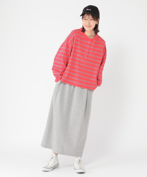 studio CLIP（スタディオクリップ）の「【ONKUL掲載商品】ヘンリーネックマルチボーダープルオーバー（Tシャツ/カットソー・レディース・ネイビー/スモーク/レッド・FREE）」の18枚目の写真