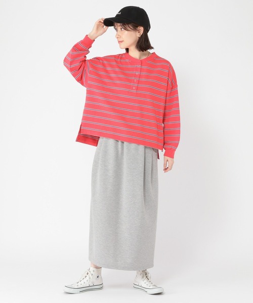 studio CLIP（スタディオクリップ）の「【ONKUL掲載商品】ヘンリーネックマルチボーダープルオーバー（Tシャツ/カットソー・レディース・ネイビー/スモーク/レッド・FREE）」の19枚目の写真