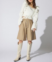 rienda（リエンダ）の「レイヤードパターンジャストウエストハーフパンツ（スラックス）」