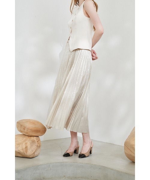 Estella.K(エステラケー)の「Siena Pleated Skirt シャイニーアコーディオンプリーツスカート(スカート・レディース・アイボリー/ブラック/シルバー・FREE)」の4枚目の写真