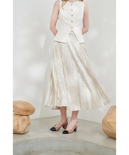 Estella.K(エステラケー)の「Siena Pleated Skirt シャイニーアコーディオンプリーツスカート(スカート・レディース・アイボリー/ブラック/シルバー・FREE)」の5枚目の写真
