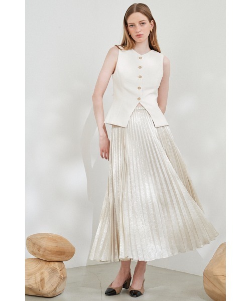 Estella.K(エステラケー)の「Siena Pleated Skirt シャイニーアコーディオンプリーツスカート(スカート・レディース・アイボリー/ブラック/シルバー・FREE)」の7枚目の写真