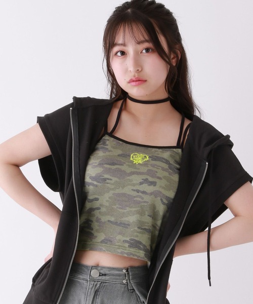 repipi armario（レピピ アルマリオ）の「【吸水速乾】チョーカーストラップキャミ（キャミソール・キッズ・ブラック/ホワイト/カモフラージュ・LARGE/MEDIUM/SMALL）」の3枚目の写真