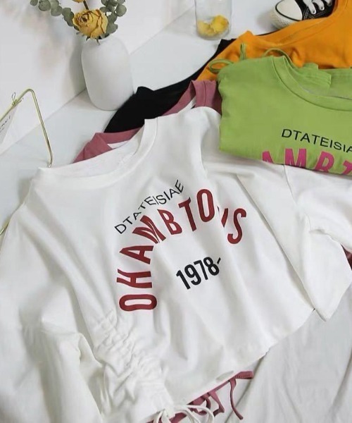 maison de LATIR(メゾンドラティール)の「ギャザーリボンロゴデザイン夏服Tシャツ イージーケア白Tシャツ(Tシャツ/カットソー・レディース・ブラック/オレンジ/ホワイト/ピンク/グリーン・ONESIZE)」の12枚目の写真
