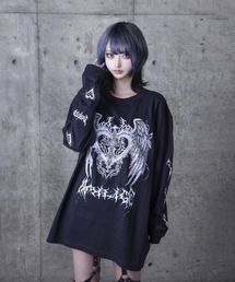 Amilige | ハートクロス羽プリントロングTシャツ(Tシャツ/カットソー)