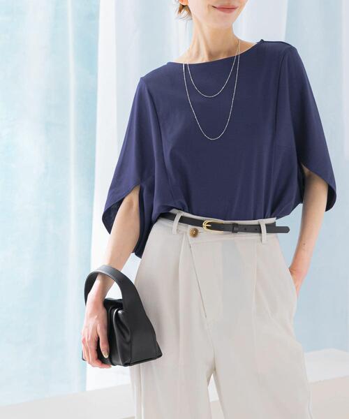 URBAN RESEARCH ROSSO WOMEN（アーバンリサーチ　ロッソ）の「『一部WEB限定カラー』汗染防止5分袖ドルマンプルオーバー（Tシャツ/カットソー・レディース・グレー系その他/オフホワイト/ブルー/ネイビー/ブラウン/ボルドー・FREE）」の5枚目の写真