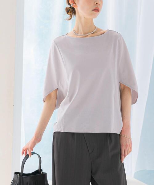URBAN RESEARCH ROSSO WOMEN(アーバンリサーチ ロッソ)の「『一部WEB限定カラー』汗染防止5分袖ドルマンプルオーバー(Tシャツ/カットソー・レディース・グレー系その他/オフホワイト/ブルー/ネイビー/ブラウン/ボルドー・FREE)」の18枚目の写真