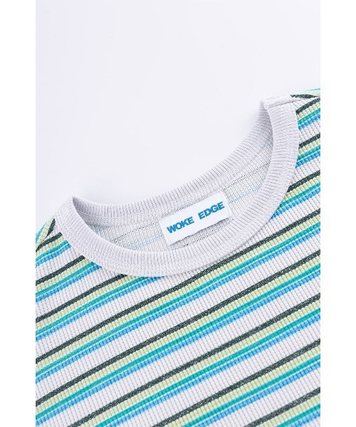WOKE EDGE（ウォークエッジ）の「ティーシャツ｜Glit Border Thermal｜WOKE EDGE（Tシャツ/カットソー・メンズ・ホワイト・L/XL/S/M）」の3枚目の写真