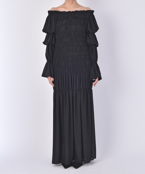 セール】シャーリングオフショルダーワンピース（ワンピース