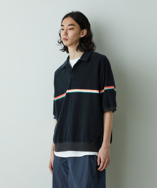 NANO universe(ナノユニバース)の「「HOTEL PALACE」オテルパラス レトロボーダーパイルスキッパーシャツ(Tシャツ/カットソー・メンズ・ブラック/ホワイト・M/L)」の3枚目の写真
