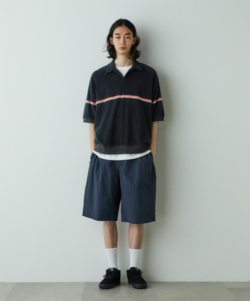 NANO universe(ナノユニバース)の「「HOTEL PALACE」オテルパラス レトロボーダーパイルスキッパーシャツ(Tシャツ/カットソー・メンズ・ブラック/ホワイト・M/L)」の4枚目の写真