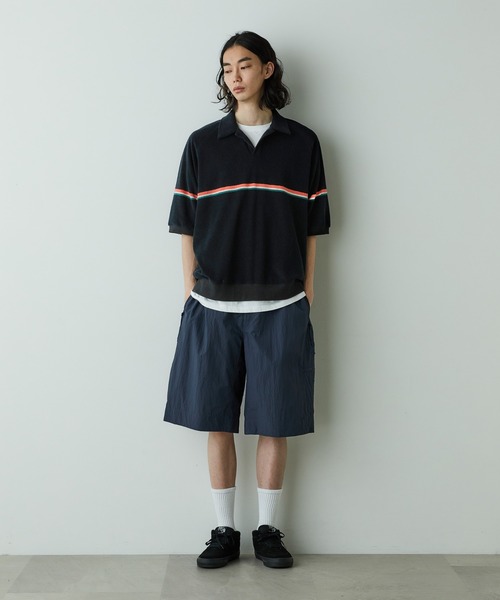 NANO universe(ナノユニバース)の「「HOTEL PALACE」オテルパラス レトロボーダーパイルスキッパーシャツ(Tシャツ/カットソー・メンズ・ブラック/ホワイト・M/L)」の5枚目の写真