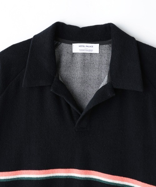 NANO universe(ナノユニバース)の「「HOTEL PALACE」オテルパラス レトロボーダーパイルスキッパーシャツ(Tシャツ/カットソー・メンズ・ブラック/ホワイト・M/L)」の13枚目の写真