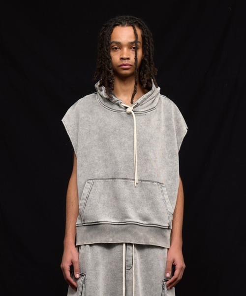 DANKE SCHON(ダンケシェーン)の「DankeSchon/ダンケシェーン/CHEMICAL SWEAT NOSLEEVE HOODIE(パーカー・メンズ・グレー/ブラック・M/L)」の2枚目の写真