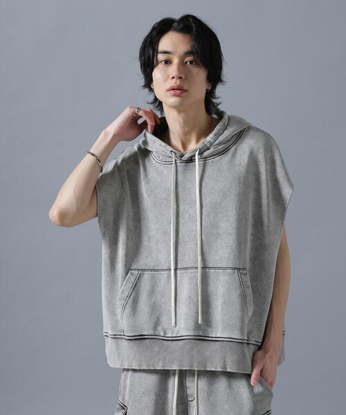 Danke Schon 24SS ヴィンテージ加工ノースリーブパーカー DankeSchon/ダンケシェーン/CHEMICAL SWEAT NOSLEEVE HOODIE（パーカー