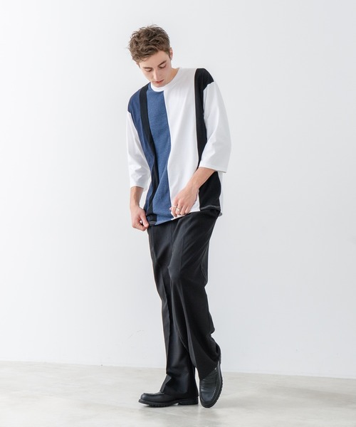 JEANS MATE(ジーンズメイト)の「【汗染みの目立ちにくいTシャツ ZEROSTAIN/ゼロステイン】フェイクレイヤード ビッグシルエット 切り替えデザイン 7分袖Tシャツ 防汚 UVカット(Tシャツ/カットソー・メンズ・スミクロ/ブルー/オフホワイト/ホワイト・X-LARGE/LARGE/MEDIUM)」の19枚目の写真