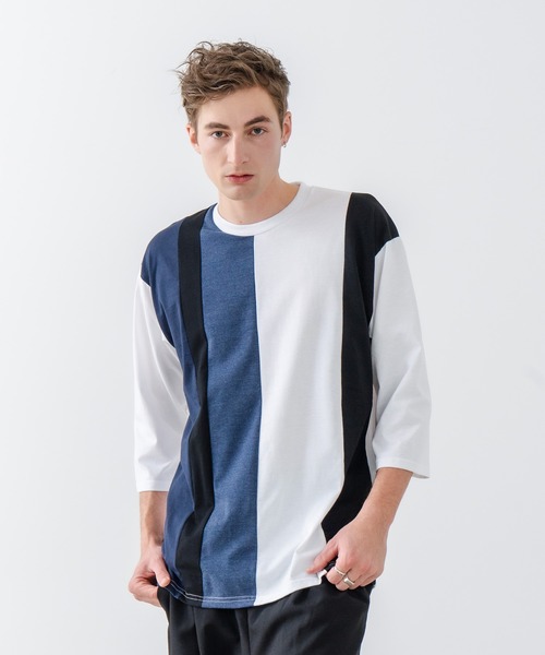 JEANS MATE(ジーンズメイト)の「【汗染みの目立ちにくいTシャツ ZEROSTAIN/ゼロステイン】フェイクレイヤード ビッグシルエット 切り替えデザイン 7分袖Tシャツ 防汚 UVカット(Tシャツ/カットソー・メンズ・スミクロ/ブルー/オフホワイト/ホワイト・X-LARGE/LARGE/MEDIUM)」の20枚目の写真