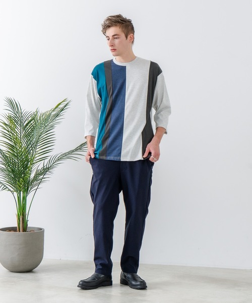 JEANS MATE(ジーンズメイト)の「【汗染みの目立ちにくいTシャツ ZEROSTAIN/ゼロステイン】フェイクレイヤード ビッグシルエット 切り替えデザイン 7分袖Tシャツ 防汚 UVカット(Tシャツ/カットソー・メンズ・スミクロ/ブルー/オフホワイト/ホワイト・X-LARGE/LARGE/MEDIUM)」の14枚目の写真