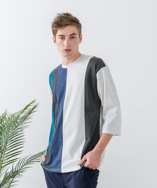 JEANS MATE(ジーンズメイト)の「【汗染みの目立ちにくいTシャツ ZEROSTAIN/ゼロステイン】フェイクレイヤード ビッグシルエット 切り替えデザイン 7分袖Tシャツ 防汚 UVカット(Tシャツ/カットソー・メンズ・スミクロ/ブルー/オフホワイト/ホワイト・X-LARGE/LARGE/MEDIUM)」の16枚目の写真
