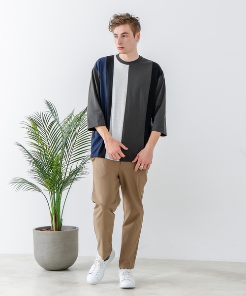 JEANS MATE(ジーンズメイト)の「【汗染みの目立ちにくいTシャツ ZEROSTAIN/ゼロステイン】フェイクレイヤード ビッグシルエット 切り替えデザイン 7分袖Tシャツ 防汚 UVカット(Tシャツ/カットソー・メンズ・スミクロ/ブルー/オフホワイト/ホワイト・X-LARGE/LARGE/MEDIUM)」の9枚目の写真