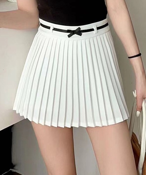 MORABITO プルミエプリーツスカート 38 ホワイト新品未使用 HOOK】for girls ベルトリボン付きプリーツスカート（スカート