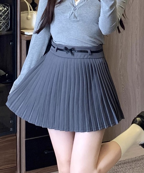 HOOK(フック)の「【HOOK】for girls ベルトリボン付きプリーツスカート(スカート・レディース・ホワイト/ブラック/ダークグレー・SMALL/MEDIUM/LARGE)」の3枚目の写真