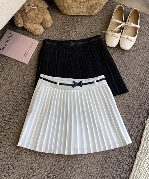 HOOK】for girls ベルトリボン付きプリーツスカート（スカート