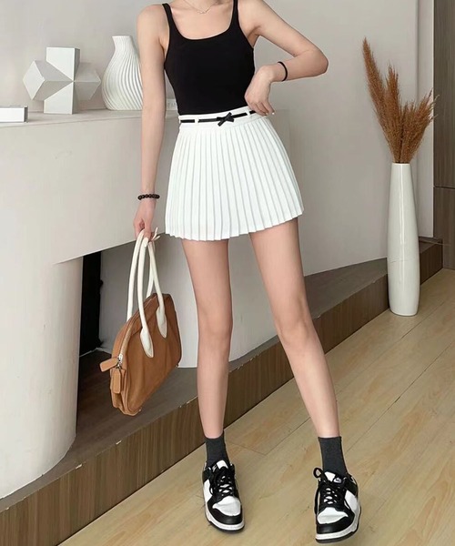 HOOK(フック)の「【HOOK】for girls ベルトリボン付きプリーツスカート(スカート・レディース・ホワイト/ブラック/ダークグレー・SMALL/MEDIUM/LARGE)」の12枚目の写真