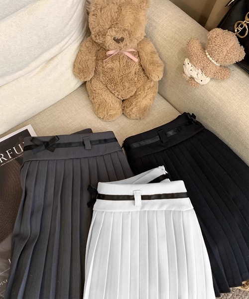 HOOK】for girls ベルトリボン付きプリーツスカート（スカート