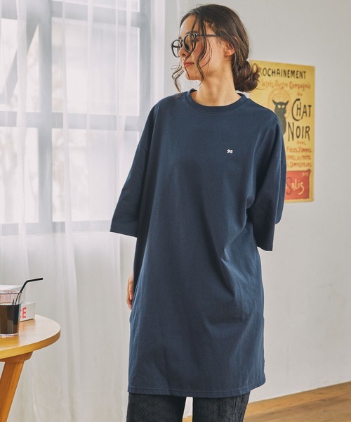ナンバリング刺繍 ビッグシルエット半袖Tシャツ / ミニワンピース MONO