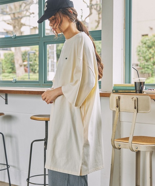 ナンバリング刺繍 ビッグシルエット半袖Tシャツ / ミニワンピース MONO