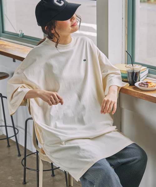 MONO-MART LADY'S(モノマートレディース)の「ナンバリング刺繍 ビッグシルエット半袖Tシャツ / ミニワンピース(ワンピース・レディース・ネイビー/スミクロ/アイボリー・FREE)」の14枚目の写真