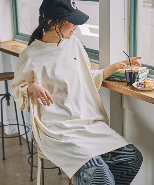 MONO-MART LADY'S(モノマートレディース)の「ナンバリング刺繍 ビッグシルエット半袖Tシャツ / ミニワンピース(ワンピース・レディース・ネイビー/スミクロ/アイボリー・FREE)」の15枚目の写真