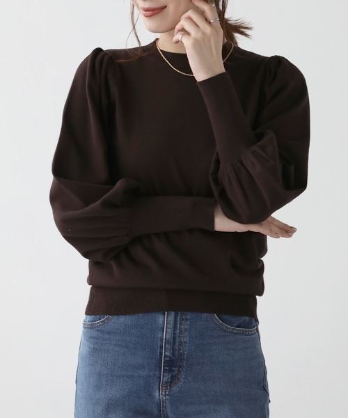 SUNFLOWER EIGHT(サンフラワーエイト)の「ボリューム スリーブ ニット(ニット/セーター・レディース・パープル/ベージュ/グリーン/ダークブラウン/ブラック・M/L)」の3枚目の写真