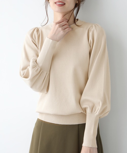SUNFLOWER EIGHT(サンフラワーエイト)の「ボリューム スリーブ ニット(ニット/セーター・レディース・パープル/ベージュ/グリーン/ダークブラウン/ブラック・M/L)」の6枚目の写真