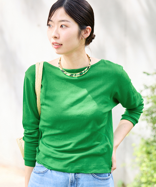 IENA(イエナ)の「80/2 Mer-Cotton セーターマシーン プルオーバー(Tシャツ/カットソー・レディース・ネイビー/ベージュ/グリーン・FREE)」の17枚目の写真
