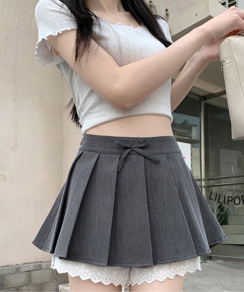 AMAJI(アマジ)の「コットンレースリボンプリーツミニスカート(スカート・レディース・グレー/ブラック/ホワイト・X-LARGE/LARGE/MEDIUM/SMALL)」の7枚目の写真