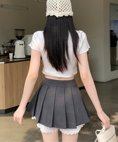 AMAJI(アマジ)の「コットンレースリボンプリーツミニスカート(スカート・レディース・グレー/ブラック/ホワイト・X-LARGE/LARGE/MEDIUM/SMALL)」の8枚目の写真