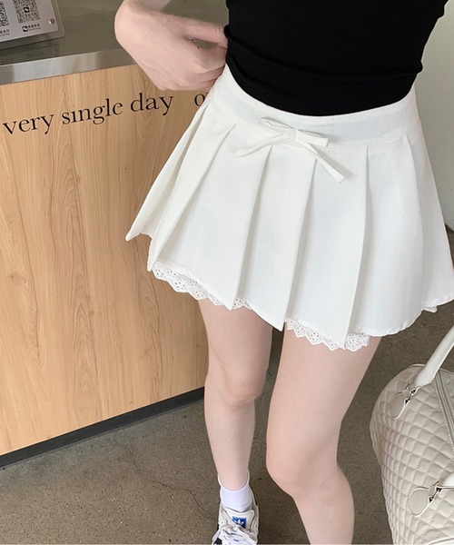 AMAJI(アマジ)の「コットンレースリボンプリーツミニスカート(スカート・レディース・グレー/ブラック/ホワイト・X-LARGE/LARGE/MEDIUM/SMALL)」の11枚目の写真
