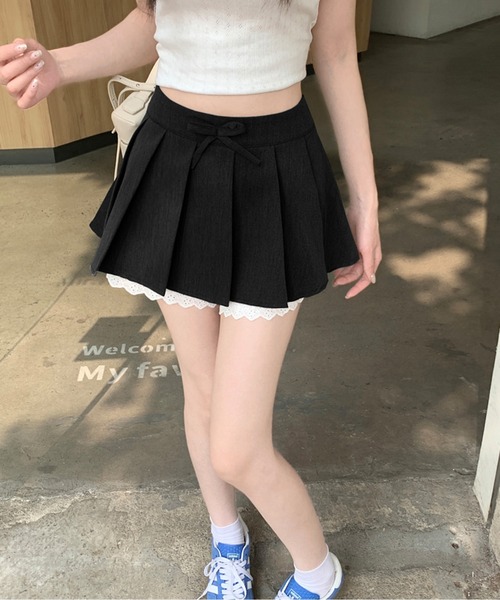 AMAJI(アマジ)の「コットンレースリボンプリーツミニスカート(スカート・レディース・グレー/ブラック/ホワイト・X-LARGE/LARGE/MEDIUM/SMALL)」の12枚目の写真