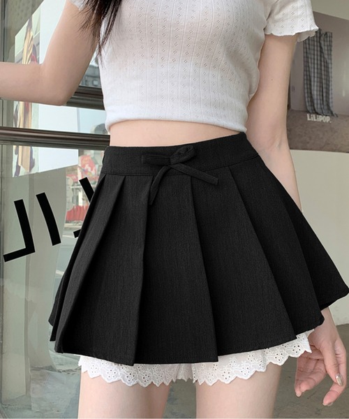 AMAJI(アマジ)の「コットンレースリボンプリーツミニスカート(スカート・レディース・グレー/ブラック/ホワイト・X-LARGE/LARGE/MEDIUM/SMALL)」の6枚目の写真