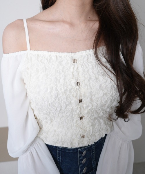 LIPSERVICE（リップサービス）の「ボリュームスリーブリンクルブラウス（シャツ/ブラウス・レディース・アイボリー/ブラック・FREE）」の10枚目の写真