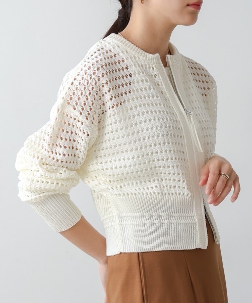 Bou Jeloud（ブージュルード）の「Ｗａｔｅｒｍａｒｋニットブルゾン（カーディガン/ボレロ・レディース・ブラック/ダークブルー/オフホワイト・FREE）」の3枚目の写真