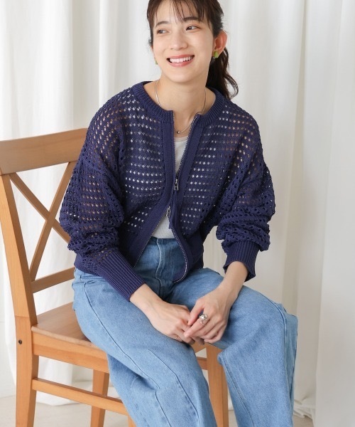 Bou Jeloud（ブージュルード）の「Ｗａｔｅｒｍａｒｋニットブルゾン（カーディガン/ボレロ・レディース・ブラック/ダークブルー/オフホワイト・FREE）」の11枚目の写真