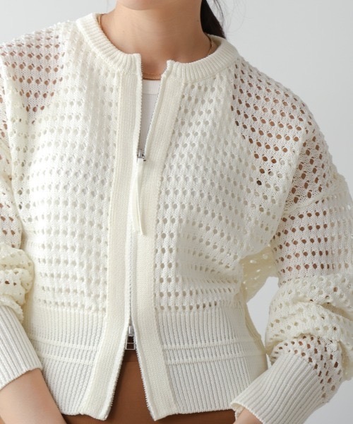 Bou Jeloud（ブージュルード）の「Ｗａｔｅｒｍａｒｋニットブルゾン（カーディガン/ボレロ・レディース・ブラック/ダークブルー/オフホワイト・FREE）」の9枚目の写真